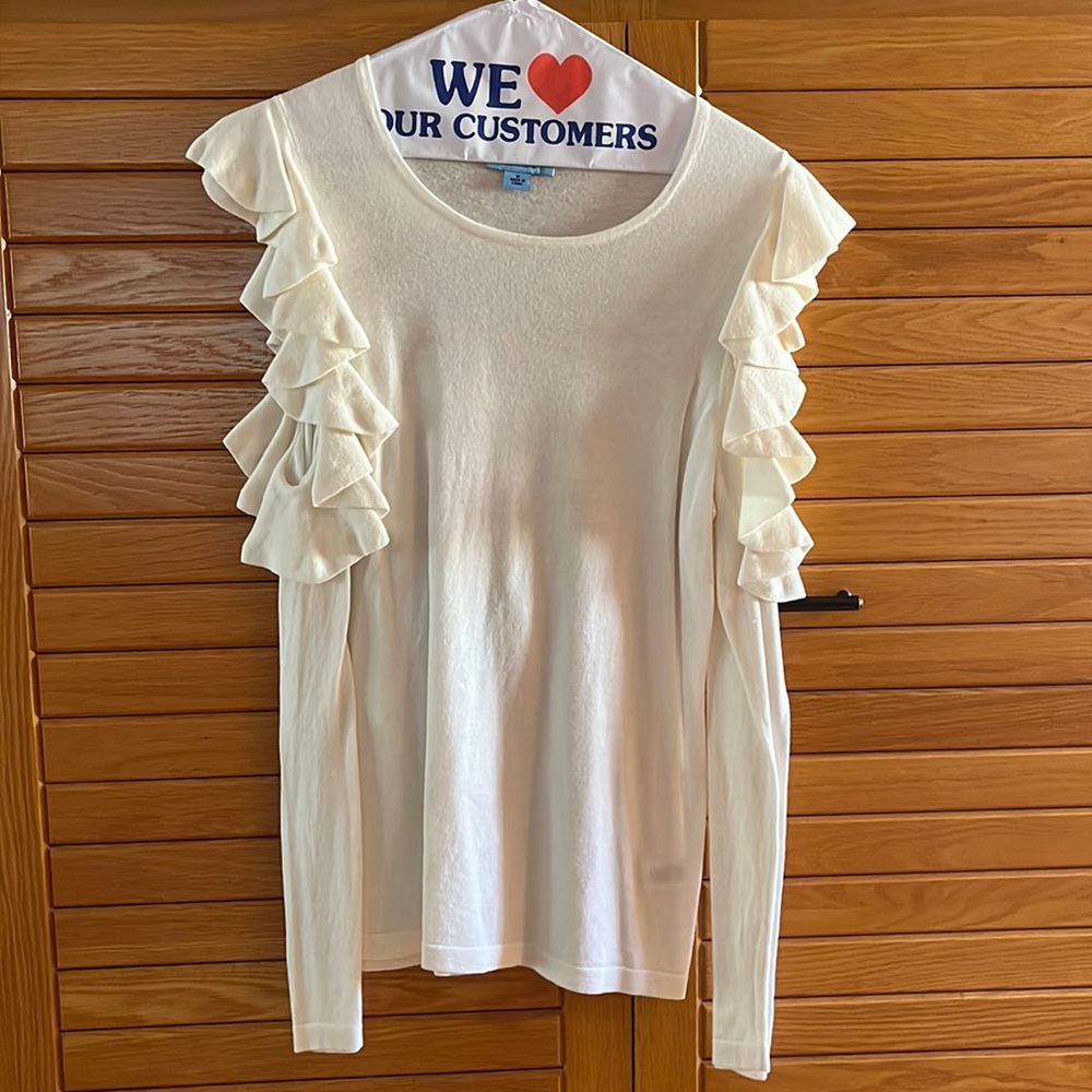 CeCe (M) White Open Shoulder Sweater
